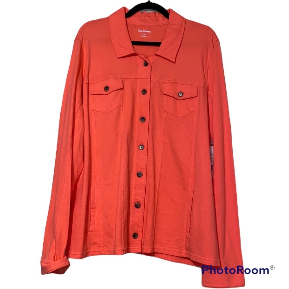 Kim Rogers XL tropical oasis coral long sleeve button down lightweight jacket